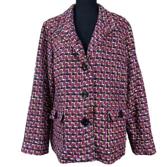 Erin London Multicolor Y2K Tweed Boucle Blazer Jacket Size XL - Picture 1 of 12